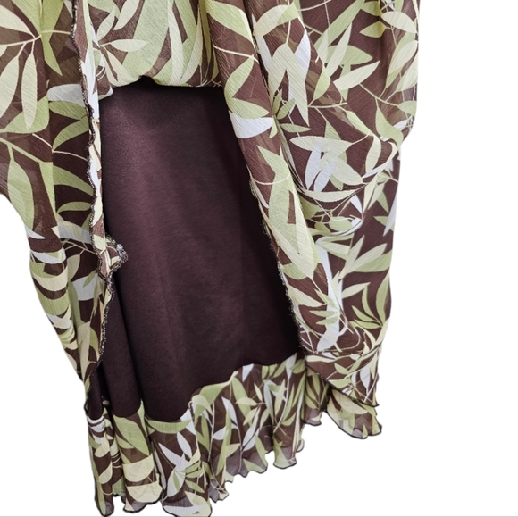 Briggs New York Green Leaf Pattern Sheer Overlay with Ruffled Hem Skirt Size 12 - Picture 2 of 7